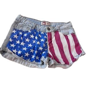 Juniors Size 11 Shorts Y2K LEI Ashley Lowrise American Flag Light Wash Blue